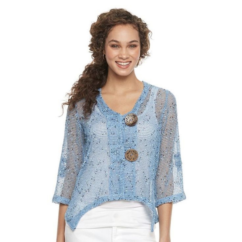 Nina Leonard Coconut Button Open Knit Cardigan |